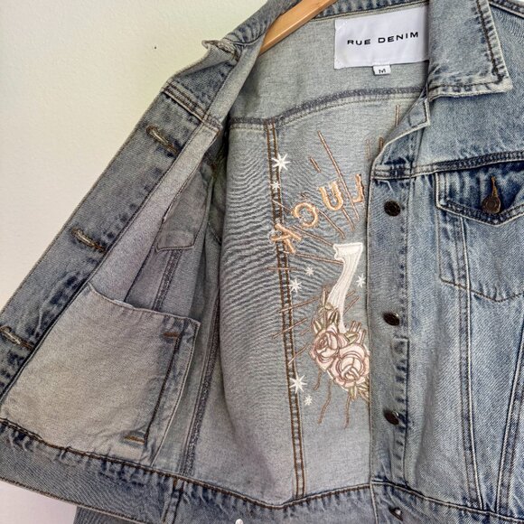 Rue Denim Lady Luck Jean Jacket, Size Medium - Picture 5 of 9
